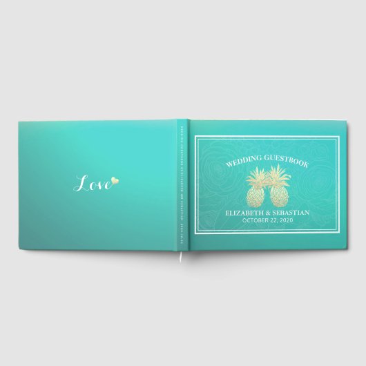 Hochzeitsgast Gold Ananas Couple Aquamarine Rose Gästebuch (Voll)