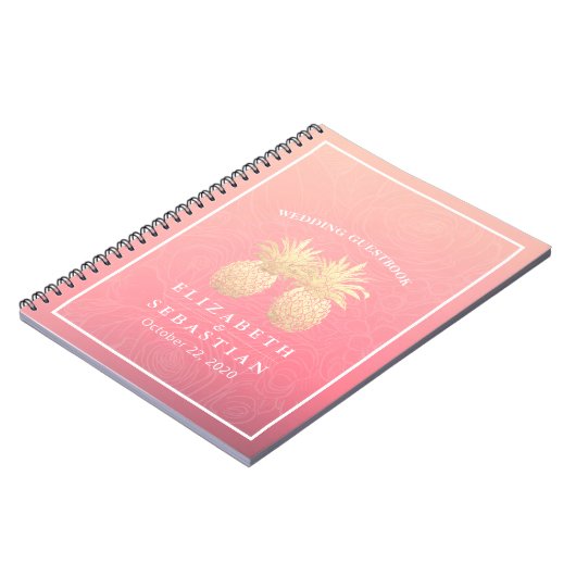 Hochzeitsgast Gold Ananas Couple Pink Roses Notizblock (Linke Seite)