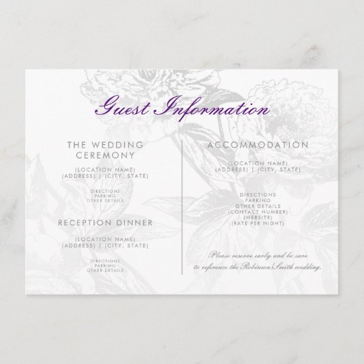 Hochzeitsgast-Informationen Floral Silver Lila Begleitkarte (Vorderseite)