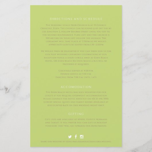 Hochzeitsgast-Informationen über Tulpengrün (Rückseite)