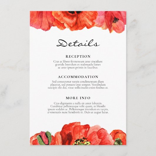 Hochzeitsgast-Informationen zu Roten Mohnchen Begleitkarte (Vorderseite)