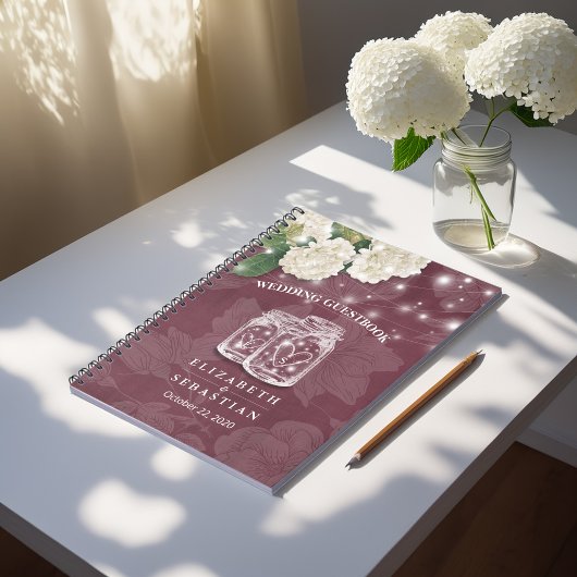 Hochzeitsgast Jar Hydrangea String Lights Notizblock