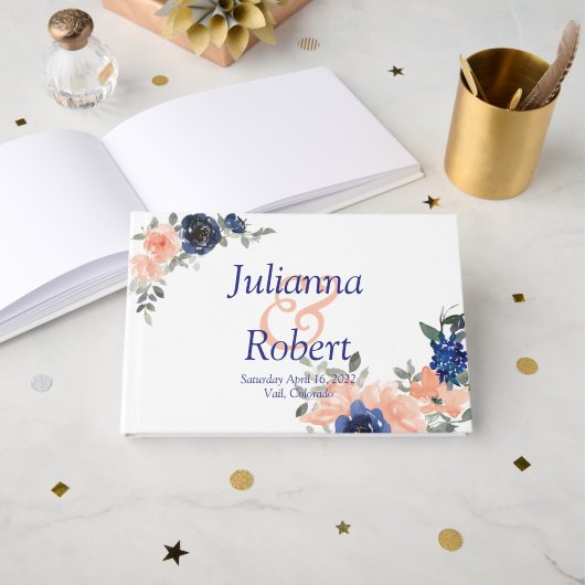 Hochzeitsgast Peach and blue watercolor Gästebuch (Vorderseite Offen)