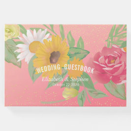Hochzeitsgast Rose Blume Pink Gold Glitzer Gästebuch