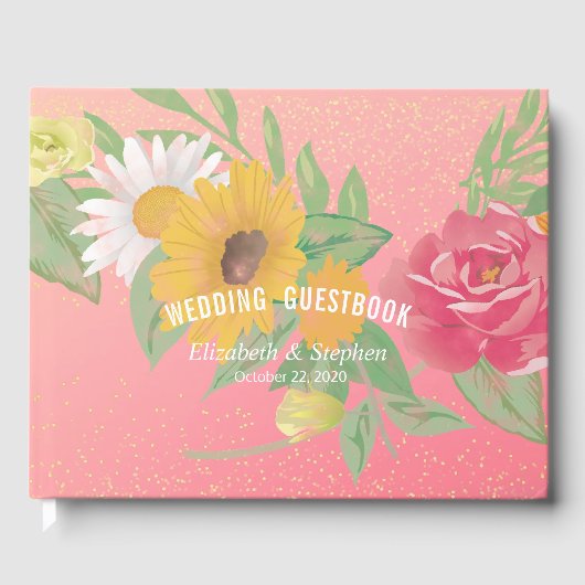 Hochzeitsgast Rose Blume Pink Gold Glitzer Gästebuch (Vorderseite)