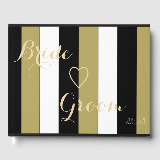 Hochzeitsgast Schwarzes Gold Weiße Streifen Muster Gästebuch (Vorderseite)