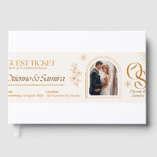 Hochzeitsgast-Ticket-Einladung – Elegantes Beige & Gästebuch