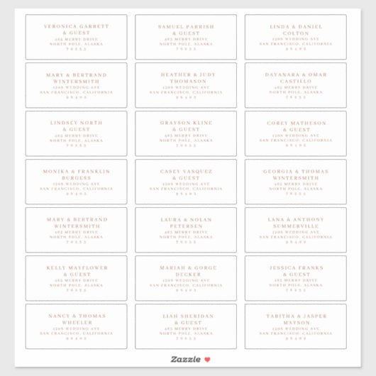 Hochzeitsgast, voradressiert Labels Rose Gold A200 (Blatt)