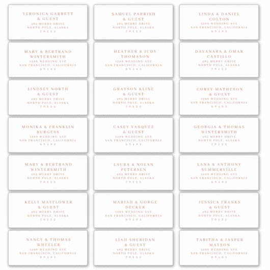 Hochzeitsgast, voradressiert Labels Rose Gold A200 (Vorderseite)