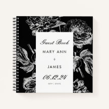 HochzeitsgastBuch Modern Simple Floral Silver Blac