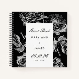 HochzeitsgastBuch Modern Simple Floral Silver Blac Notizblock