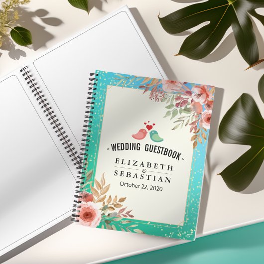 HochzeitsgastBuch Moderne rosa Aquamarine Blüten G Notizblock