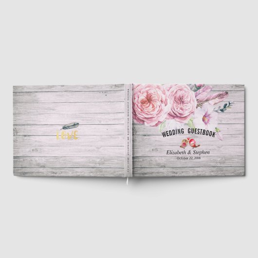 HochzeitsgastBuch Watercolor Floral Rustikales Hol Gästebuch (Voll)