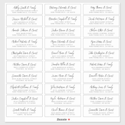 Hochzeitsgäste Adresse Modernes, einfaches Design Aufkleber (Blatt)