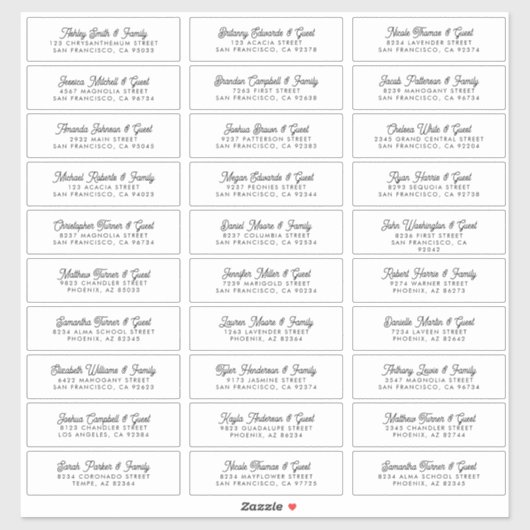 Hochzeitsgäste Adresse Modernes, einfaches Design Aufkleber (Blatt)