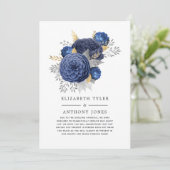 Hochzeitsgäste in Navy Blue, Gold und Silver Flora Ankündigung (Stehend Vorderseite)
