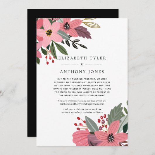 Hochzeitsgäste in Rosa, Gold und Schwarz Ankündigung (Vorne/Hinten)