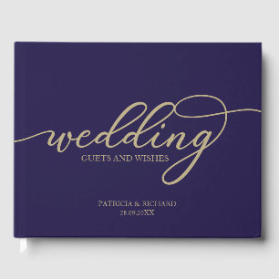 Hochzeitsgäste und Wünsche Chic Gold Navy Blau Gästebuch
