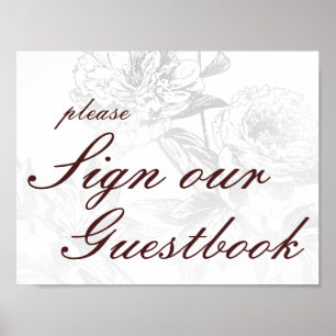 Hochzeitsgästebuch Einfache Floral Silber Burgunde Poster
