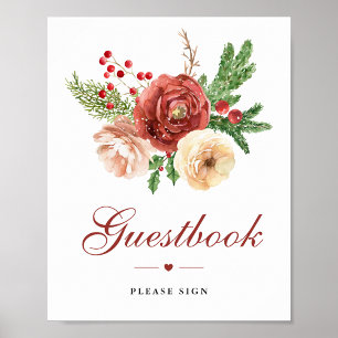Hochzeitsgästebuch mit Weihnachtsblumen und Kiefer Poster