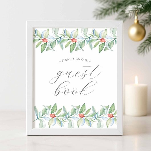 Hochzeitsgästebuch-Schild im Winter Poster