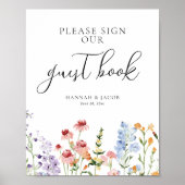 Hochzeitsgästebuch-Schild mit Wiesenwildblumen Poster (Vorne)
