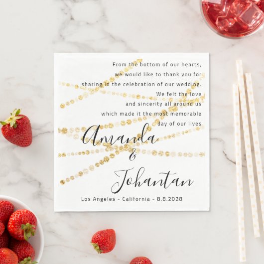 Hochzeitsgedicht mit Floral Gold - Weißer Name Dat Serviette (Beispiel)