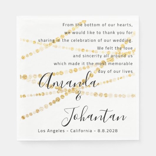 Hochzeitsgedicht mit Floral Gold - Weißer Name Dat Serviette (Vorderseite)
