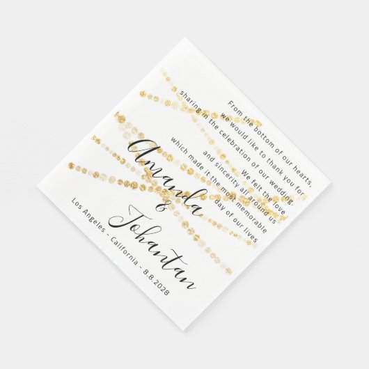 Hochzeitsgedicht mit Floral Gold - Weißer Name Dat Serviette (Ecke)
