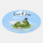 Hochzeitsgefrösche auf Lily Pad Ovaler Aufkleber (Vorderseite)