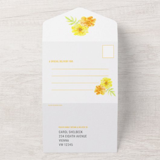 Hochzeitsgelbe Blume Aquarell All In One Einladung (Außenbereich)