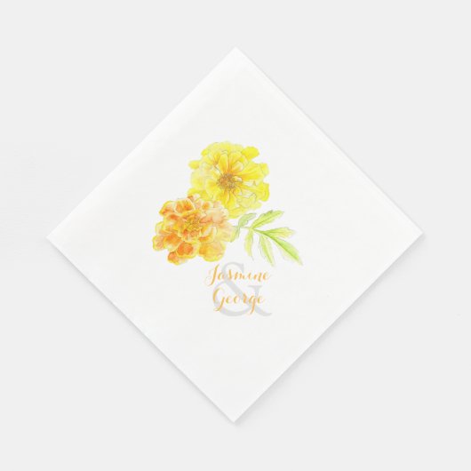 Hochzeitsgelbe Marigolds Aquarellpapierservierung Serviette (Ecke)