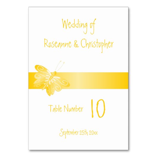 Hochzeitsgelbe Tischnummer (Rückseite)