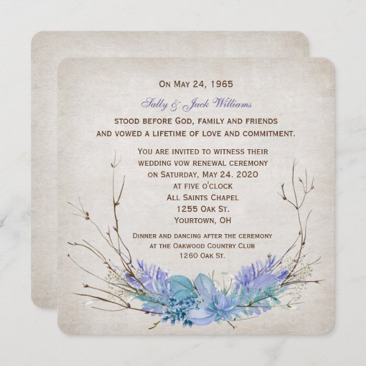 Hochzeitsgelübde Erneuerung-lila Blumenstrauß Einladung (Vorne/Hinten)