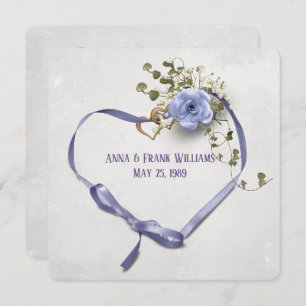 Hochzeitsgelübde lila Bandherz mit Ringen Einladung