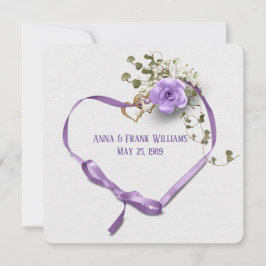 Hochzeitsgelübde lila Bandherz mit Ringen Einladung