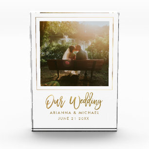 Hochzeitsgeschenk Andenken Gold Schrift Neuvermähl Fotoblock