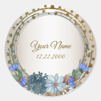 Hochzeitsgeschenk Blau Floral Golden Vintage Runder Aufkleber