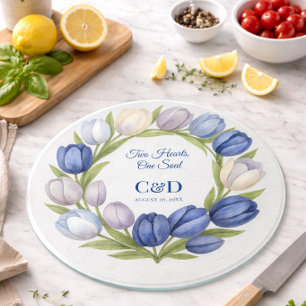 Hochzeitsgeschenk Blaue Tulpe für Paare als Andenk Schneidebrett