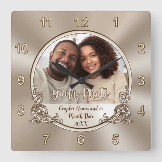 Hochzeitsgeschenk, Dusche oder personalisierte Wan Quadratische Wanduhr (Vorderseite)