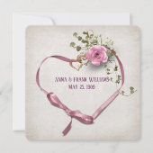 Hochzeitsgeschenk Erneuerung rosa Band Herz mit Ri Einladung (Vorderseite)