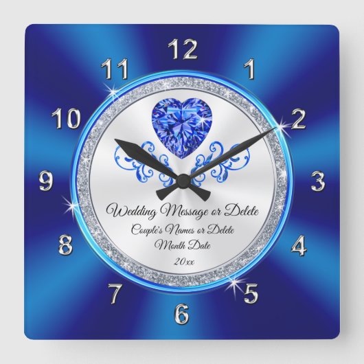 Hochzeitsgeschenk für Royal Blue, White Personalis Quadratische Wanduhr (Vorderseite)