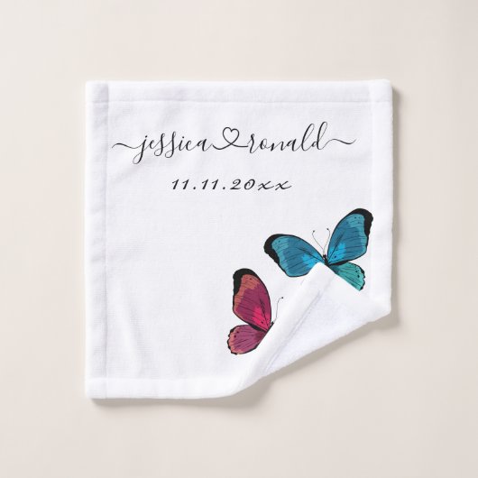 Hochzeitsgeschenk Idee: Individuelle Namen Badetuc Badhandtuch Set (Waschlappen)