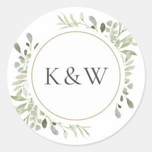 Hochzeitsgeschenk mit Wasserfarbe-Monogramm und Gr Runder Aufkleber