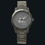 Hochzeitsgeschenk Modernes Monogramm Cool Schwarz Armbanduhr<br><div class="desc">Hochzeitsgeschenk Trauzeuge Moderne Monogram Cool Black Sportsman's Watch. Klicken Sie auf Diese Vorlage personalisieren, um sie mit dem Monogramm Initial, Name und Datum schnell und einfach anzupassen. Wedding Trauzeuge Geschenk Moderne Monogram Cool Black Watch, ist Teil der Trauzeuge Geschenksammlung in diesem Laden. 30 Tage Geld zurück Garantie. Weltweit schnell verschickt....</div>