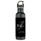 Hochzeitsgeschenk Modernes Monogramm Cool Schwarz Edelstahlflasche (Vorderseite)