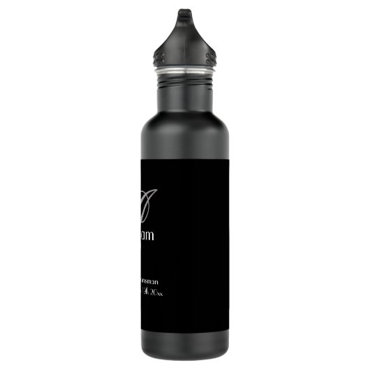 Hochzeitsgeschenk Modernes Monogramm Cool Schwarz Edelstahlflasche (Rechts)
