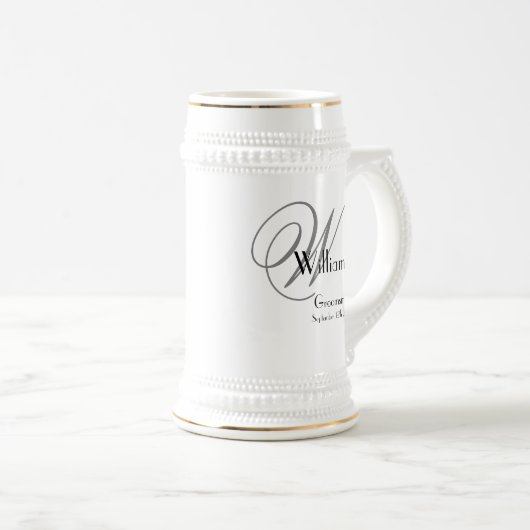 Hochzeitsgeschenk Modernes Monogramm Name Cool Bierglas (VorderseiteRechts)