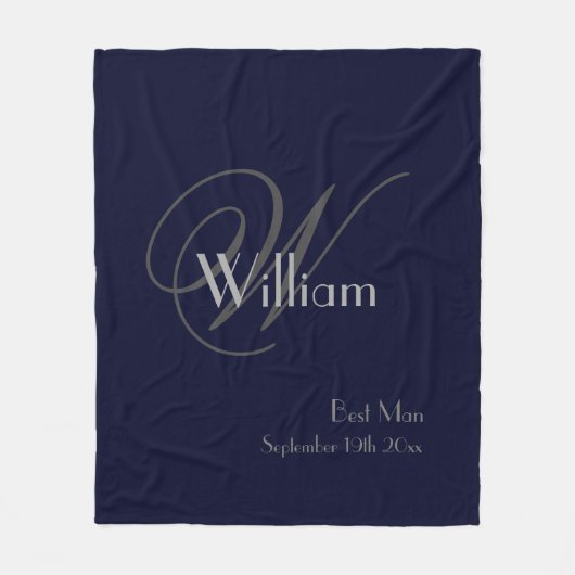 Hochzeitsgeschenk Modernes Monogramm Navy Blue Tra Fleecedecke (Vorderseite)