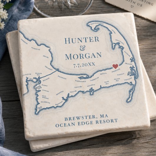 Hochzeitsgeschenk Ocean Edge Resort Cape Cod Karte Steinuntersetzer
